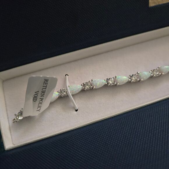 Peora Opal Teardrop Tennis Bracelet Sterling Silver Pear Shape 10 Carats NWT New - Picture 3 of 6